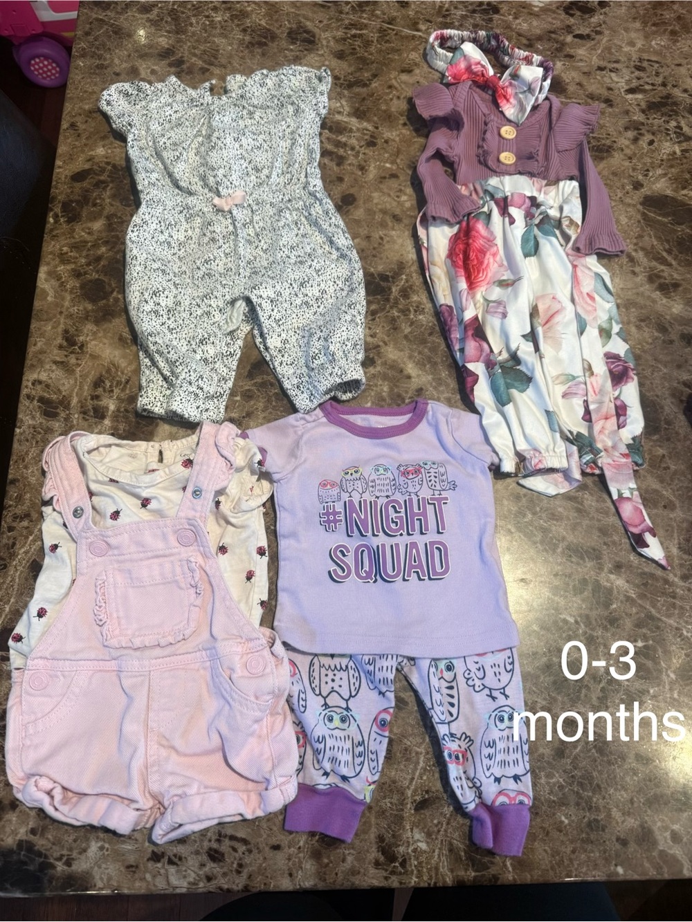 Cute Baby Girl 0-3M Outfit Bundle in Purple, Pink, Floral